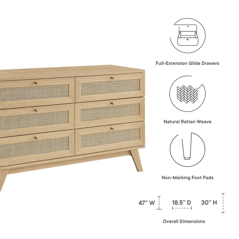 New Design Modern Bedroom Furniture Bedroom Chest of 6 Rattan Dresser Drawers
