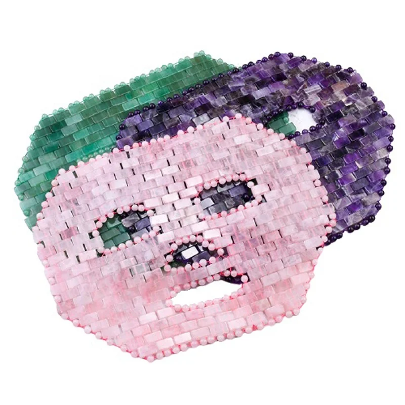 Wholesale Skincare Anti-Aging Amethyst Jade Face Mask Natural Stone Cooling Massager Rose Quartz Gua Sha Crystal Face Mask