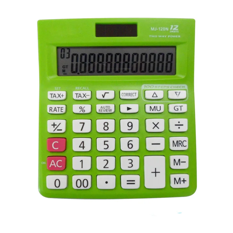 Wholesale Colorful  Dual Power Supply Electronic Office 12 Digits Solar Desktop Calculator