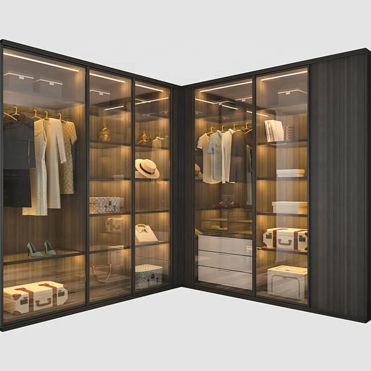 PA bedroom furniture metal aluminium glass door clothes closet black wardrobe cabinet