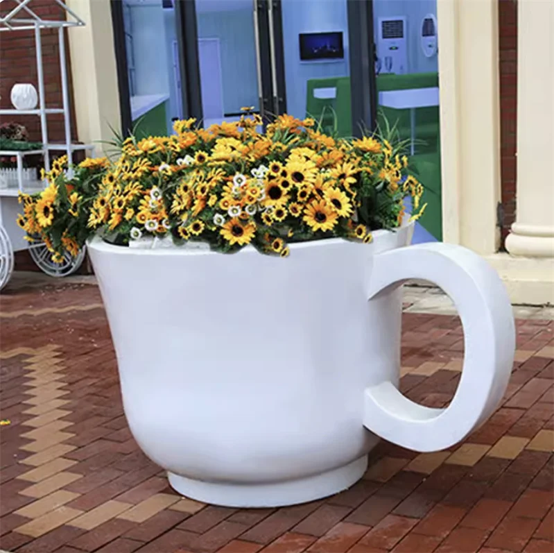High quality outdoor commercial street fiberglass flower vat sculptures interior decoration sculptures for sale