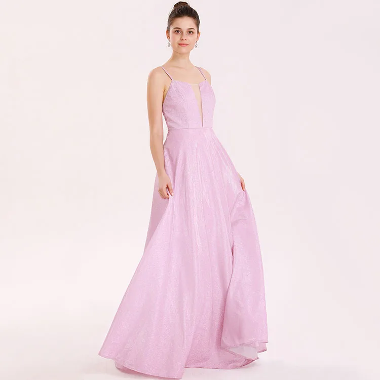 
New arrivals sleeveless bronzing backless maxi pink v neck prom evening fancy dress special occasion dresses 