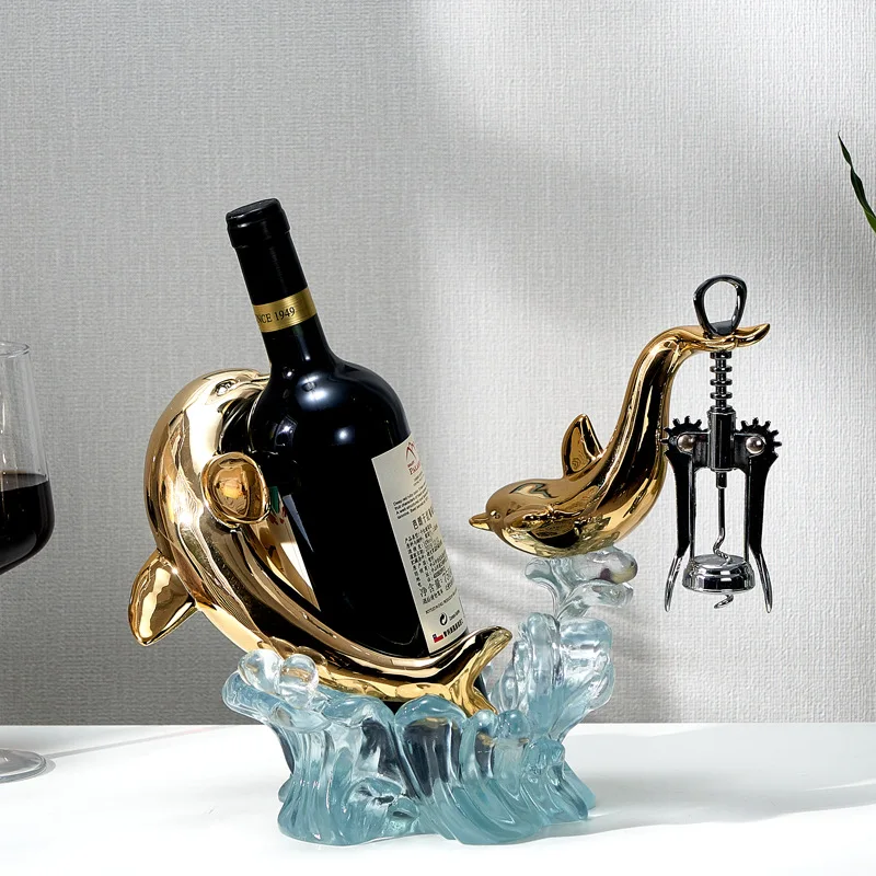 Nordic Light Luxury Red Wine Rack Dining Table Decoration Transparent Resin Crafts Wine Cabinet Gift Dolphin Wine Bottle Holder