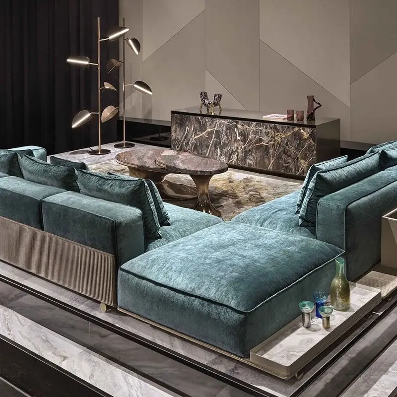 Green High quality Top grade luxury Living room sofa furniture set Rest room Italian modern fabric velour Sofa furniture