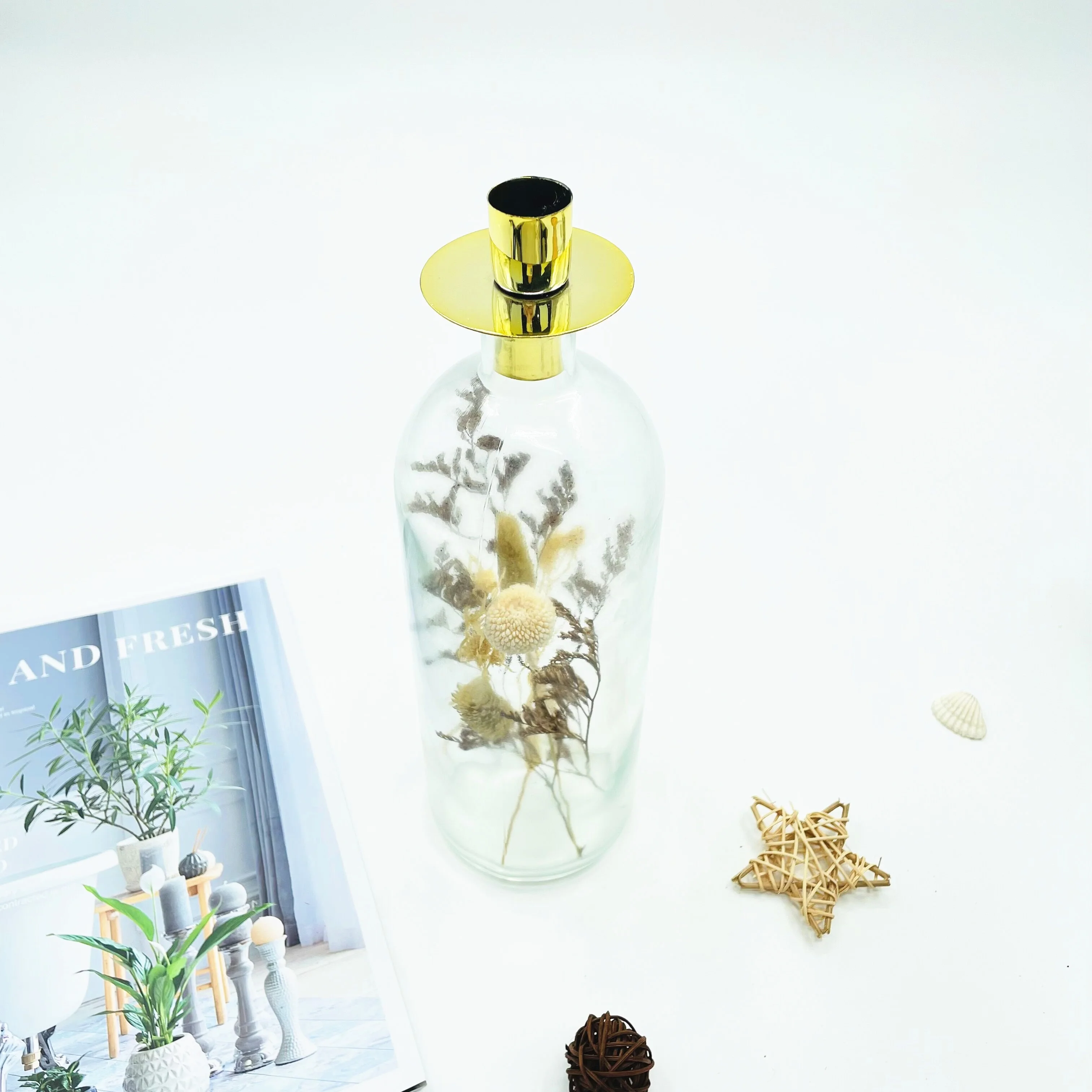 Glass candle jar home decoration artificial dried flower glass  bottle candle jar pillar candle holder