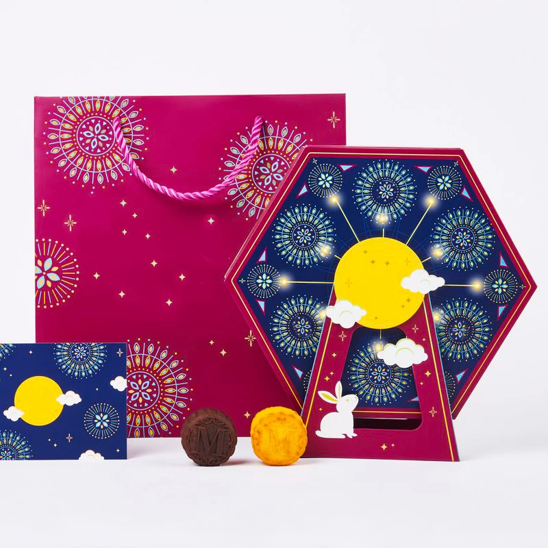 custom designed and packaging logo biscuit printing paper moon cake box 4 pieces 150g