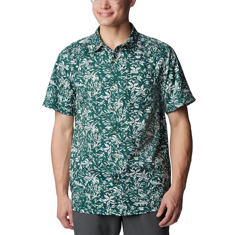 High Quality Customised Green Short Sleeve Columbia Shirts Printed For Men