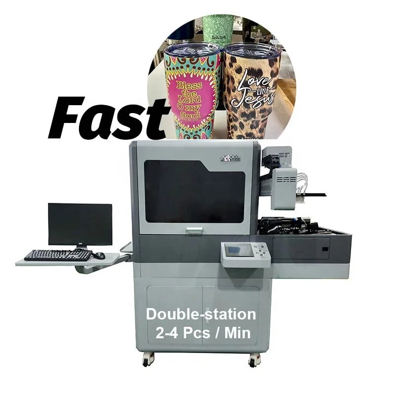 Jucolor Rotary UV Printer for Conical and Cylinder shape bottle support double station auto feeding