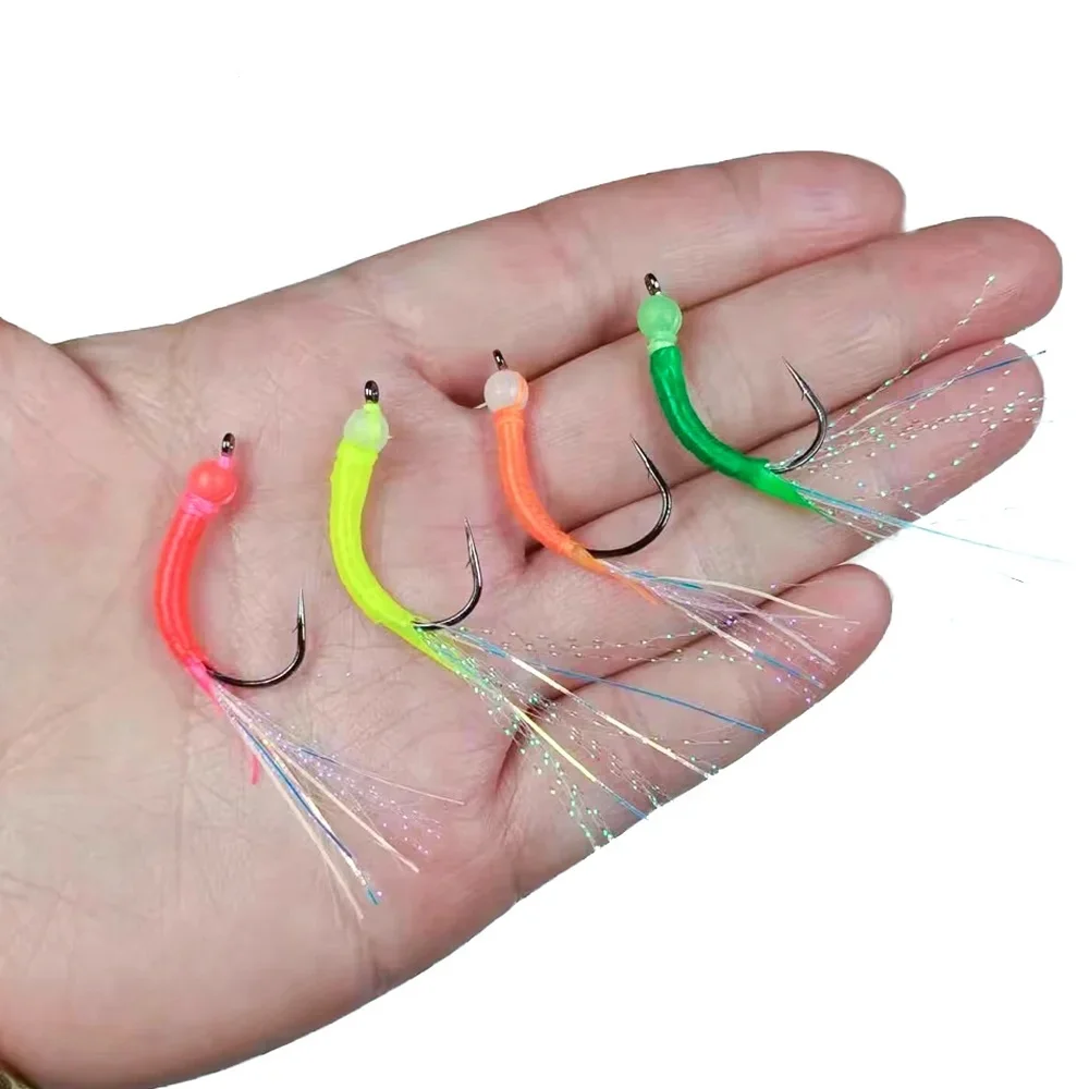 Luminous Bead Head Wet Fly Fishing Flies worm hook Twisted Flash Tinsel Maylar Tinsel Tail For Bass Trout Sea Fishing Lure Bait
