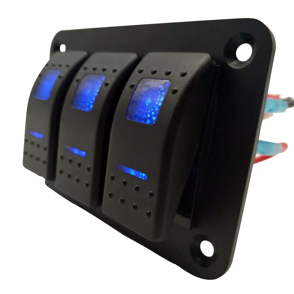 Rocker Switches Dc 12v 24v 3 Gang Boat Atv Rocker Switch Panel 5 Pin on Off Toggle Switch With Blue Led Backlit