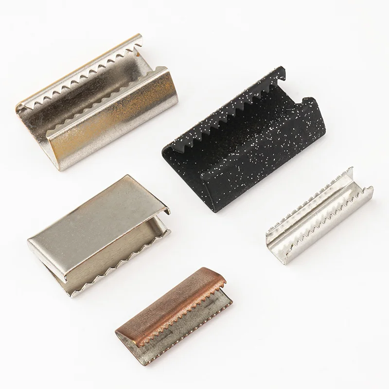 Wholesale Belt Buckle Crimp Clamp Ends Webbing Metal Cord End Clip Custom Rope End Clip for Bag Strap Hoodie