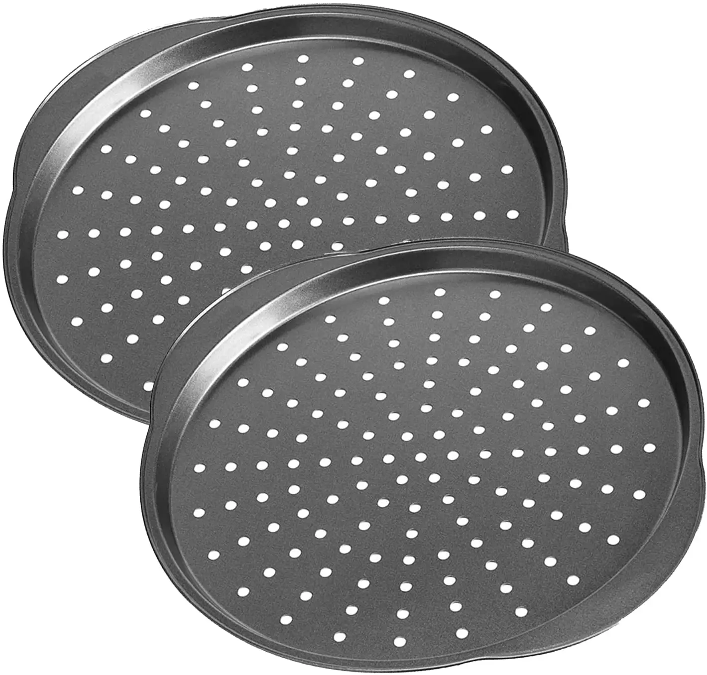 2 piece set of circular perforated style oven non-stick carbon steel baking tray pastry pie pizza tray