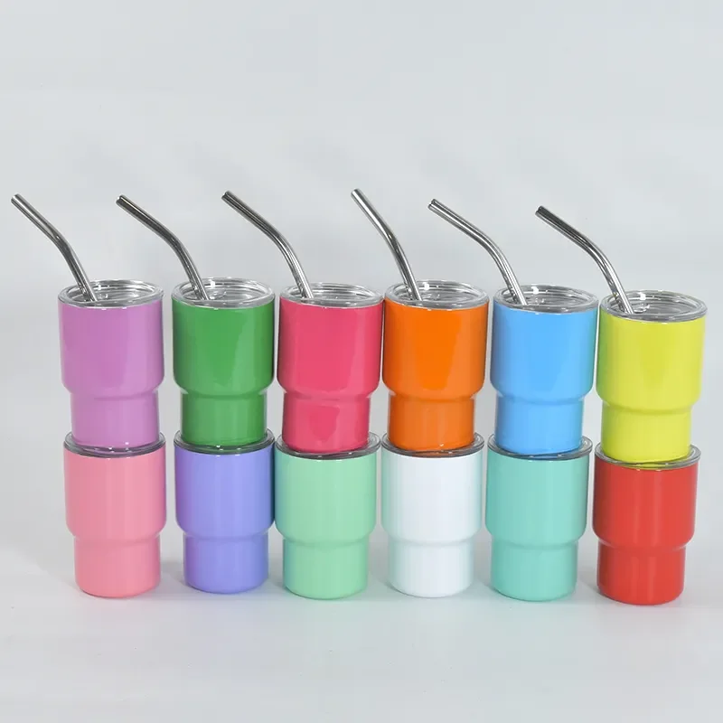 Wholesale 3oz Mini Sublimation Stainless Steel Miniature Shot Tumbler Cups Glasses Drinking Insulated Tumbler with Lid and Straw