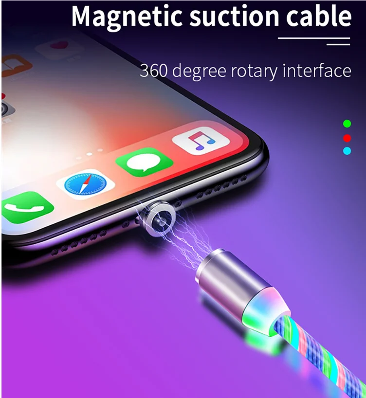 
2020 Best Seller LED Flowing Light Magnetic Charging Cable for Android Cellphone Fast Charging Micro USB Charger Data Cable Line 