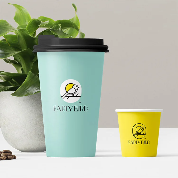 Бумажная кофейная чашка с двойными стенками 12 унций одноразовая бумажная крышками принтом на заказ