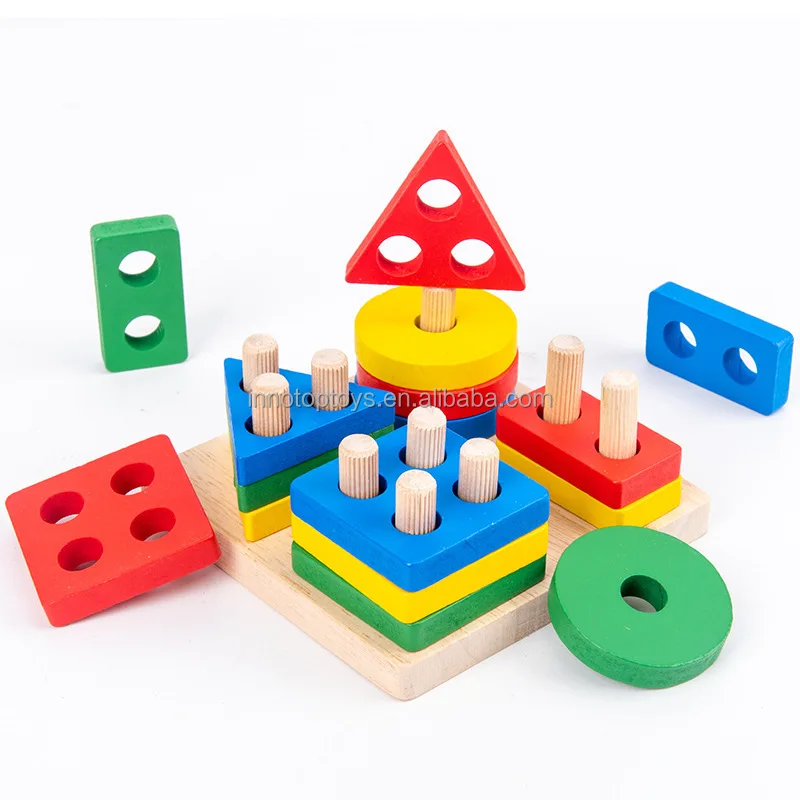 Wooden montessori  educational games toys rainbow color sorting toys wooden  pyramids stacking semicircle blocks