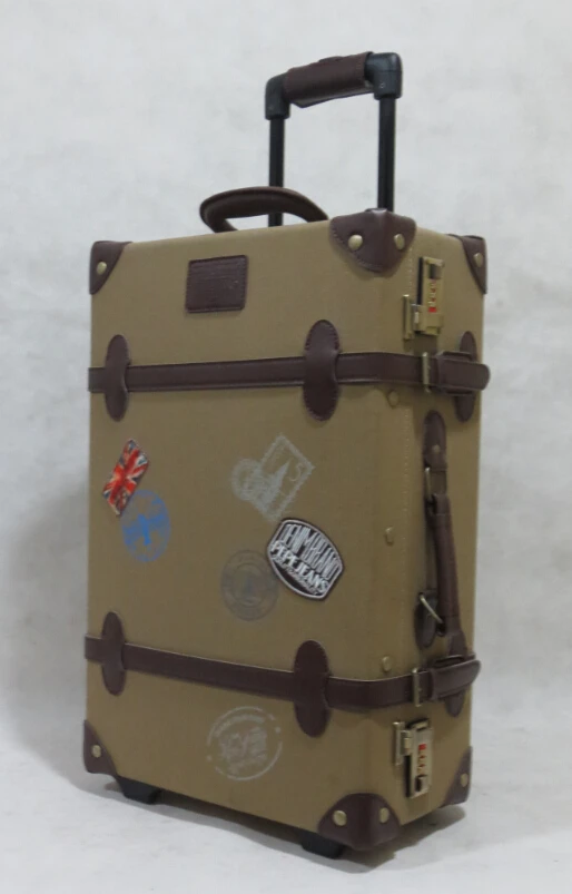 New design canvas material vintage style rolling luggage set bagage trolley luggage case
