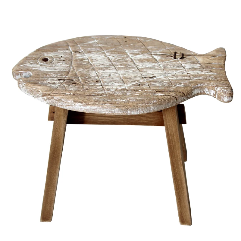 YBOX Handmade Antique Solid fish shape wood stool