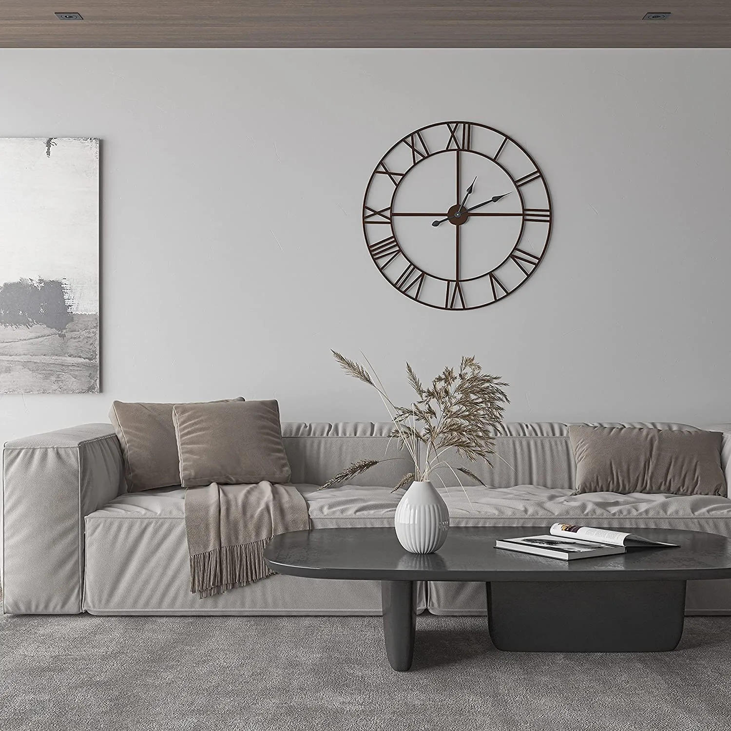 FREE SAMPLE Large modern metal wall clock antique round mute non-ticking battery powered Roman numerals