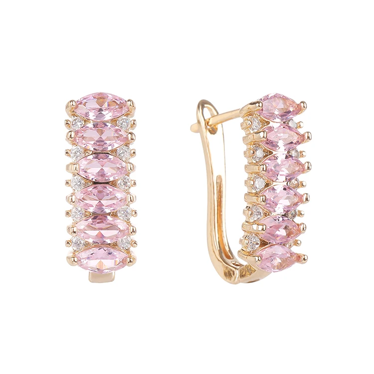 wholesale zircon cluster rainbow baguette exaggerated elegant fashion jewelry luxury huggie earrings women