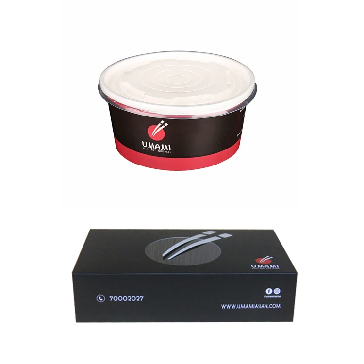 Custom Logo Printing Red Black Takeout Sushi Box Soup Salad Paper Bowl Disposable Takeaway Food Containers