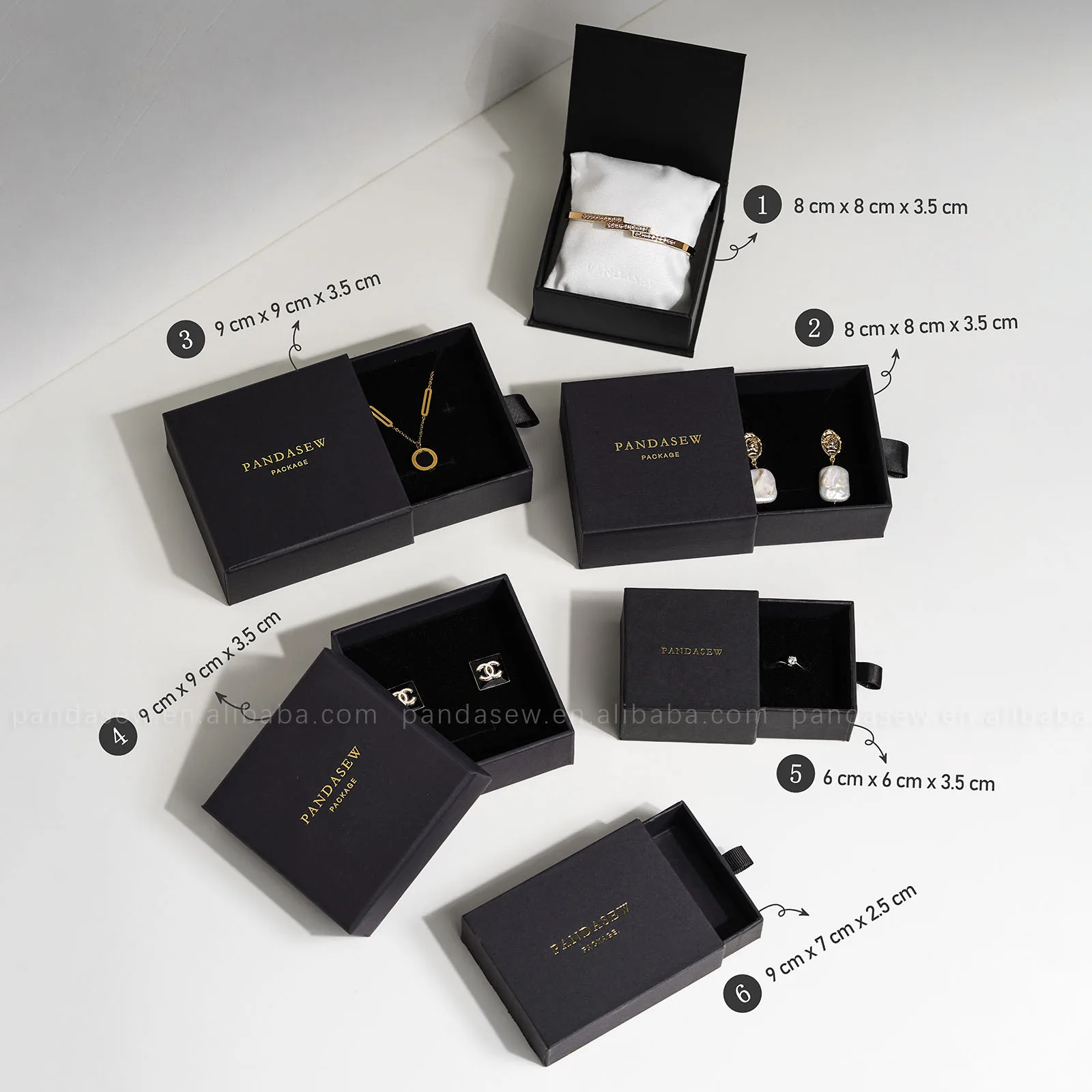 PandaSew Custom Logo Sliding Jewelry box Jewelry Drawer Box Cardboard Bracelet Ring Earring Necklace Jewelry Box