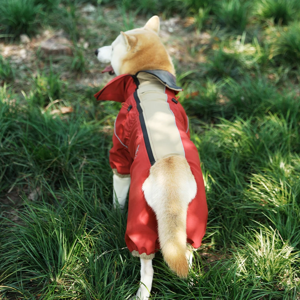 Hot Sale Pet Clothing Brick Khaki Waterproof Reflective Prenmium Full Body Large Dog Raincoat
