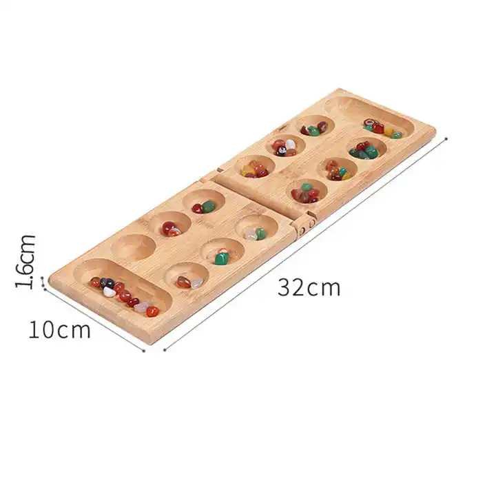 2024 Manufacturer Direct Sale Wooden Mancala Family Board Game Toys Children Adult Strategic Puzzle Glass Gem Chess Games Plate
