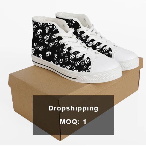 White Custom Design Comfortable Men High Top Canvas Shoes Rubber Sole Sneakers Casual Shoes Dropshipping No MOQ