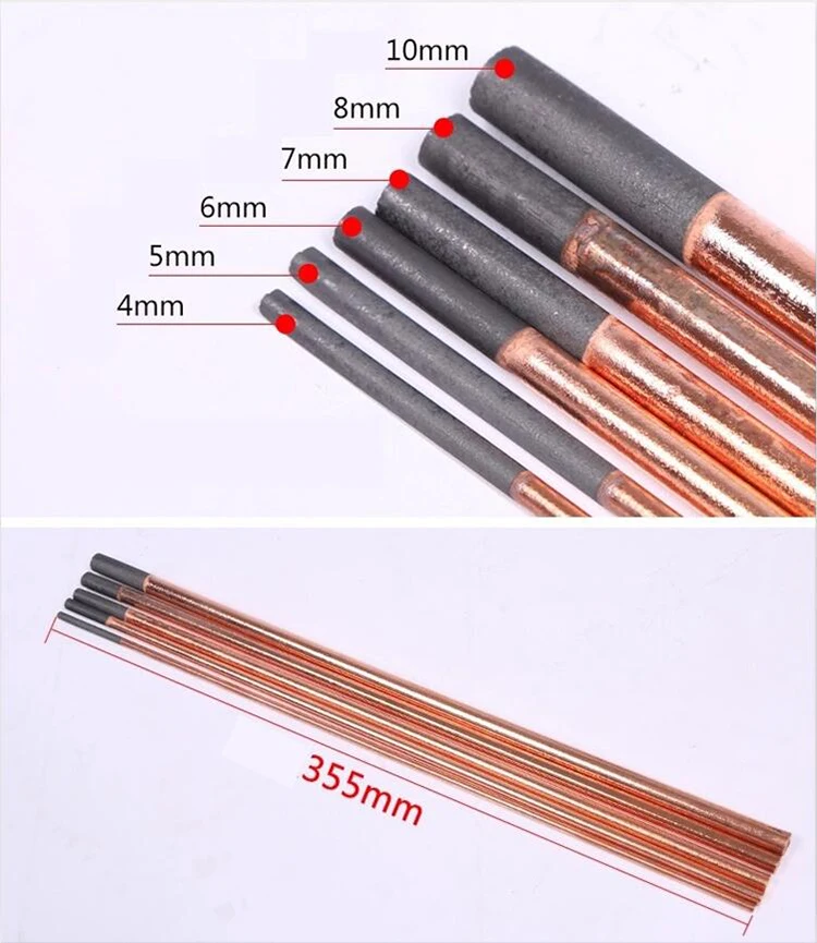 6mm/8mm/10mm/12mm Copper Coated Carbon Arc Air Gouging Carbon Graphite Electrode AC Copper Coated Tip Gouging Rod