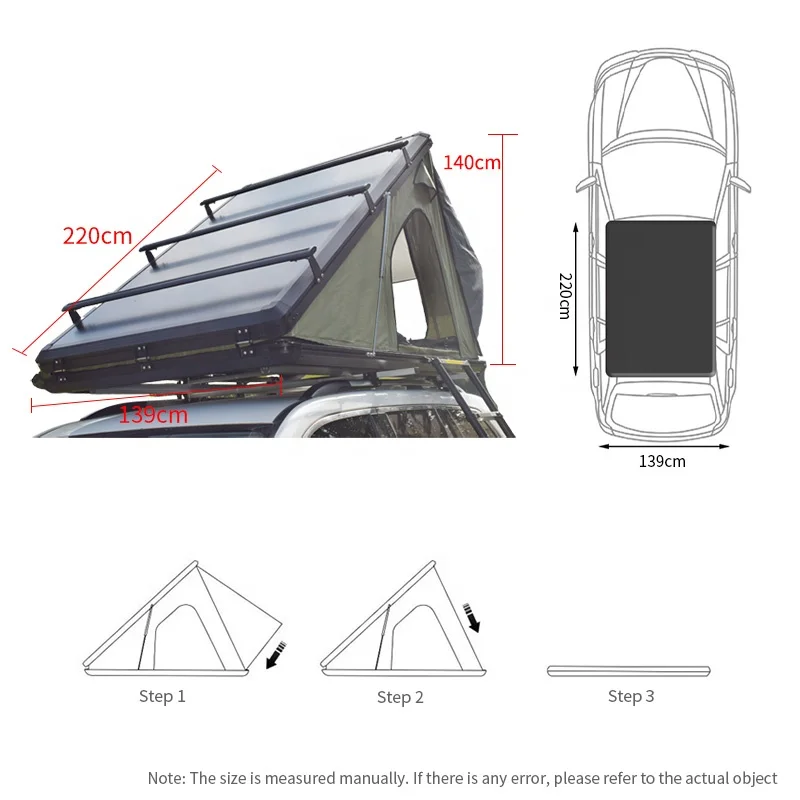 Hard Shell Aluminium Camping Outdoor Triangle Tent 3-4 Person 4x4 offroad car Rooftop Tent