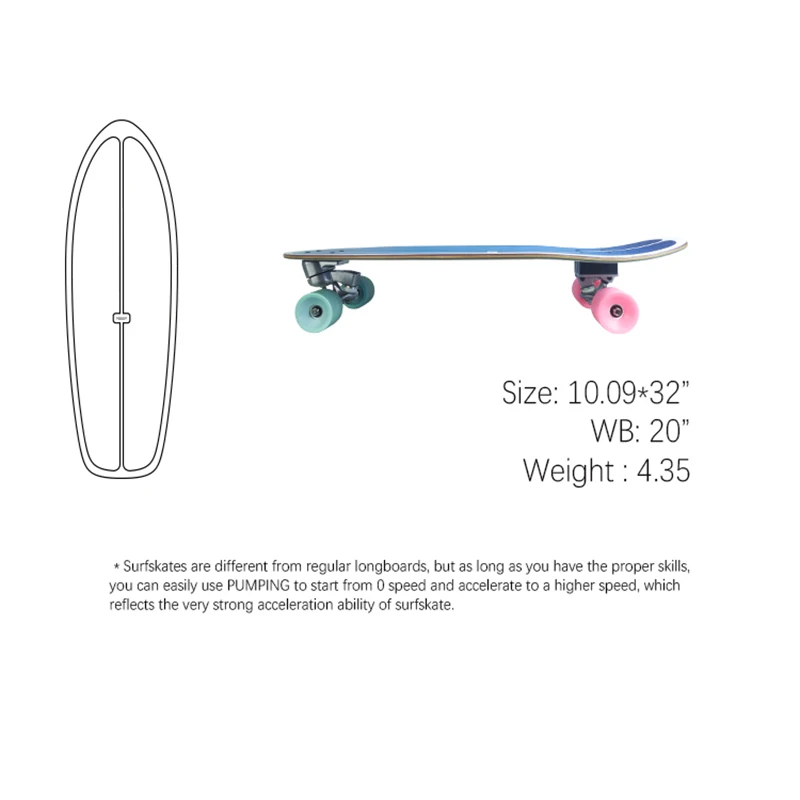 China Factory Own Brand Tuck Surf skateboard S5 Trucks ABEC-11 Bearing Surfing Skate Board