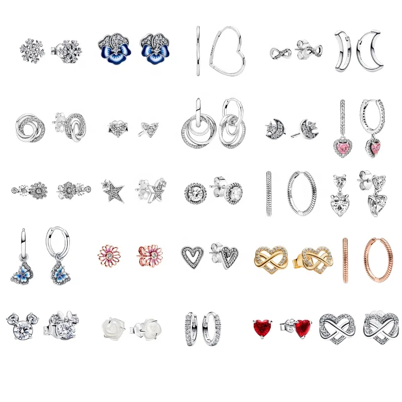 2024 new factory high-end jewelry design 100% 925 sterling silver Pan dora ear jewelry rose petals sparkling earrings