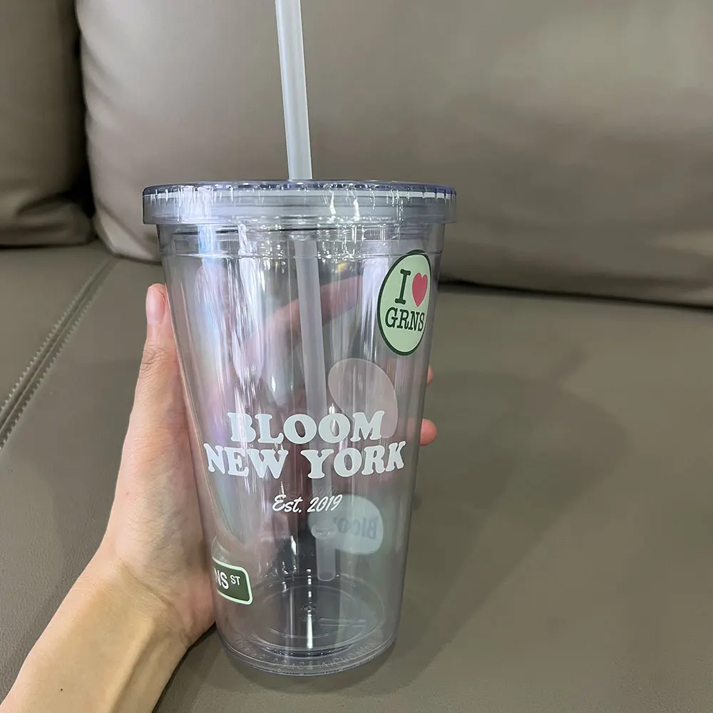 Custom 12oz 16oz 24oz 32oz Reusable Travel Ice Coffee Mugs Double Wall Tumblers Insulate Clear Plastic Cup With Straw And Lid