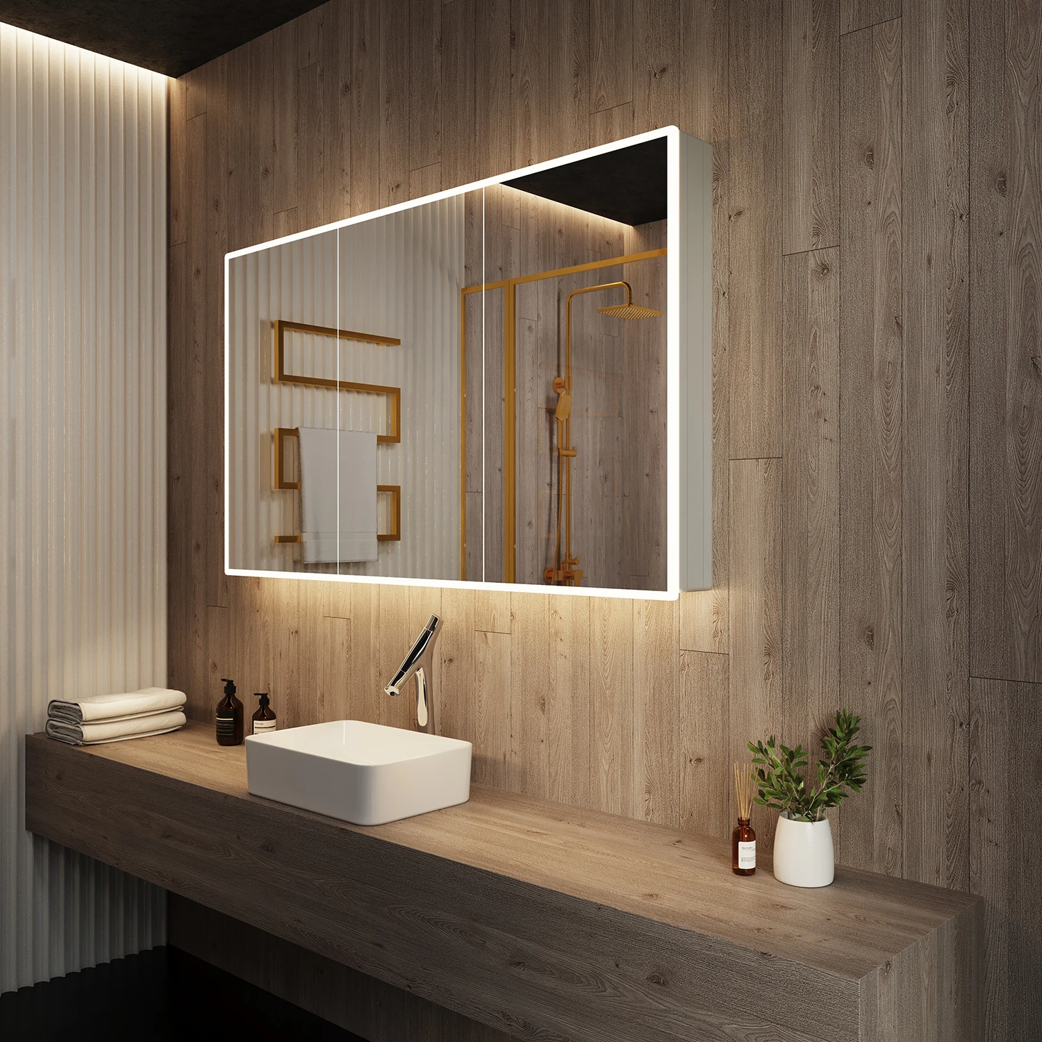 Frameless LED Medicine Cabinet Mirror with Anti-Fog - Recessed Bathroom Storage