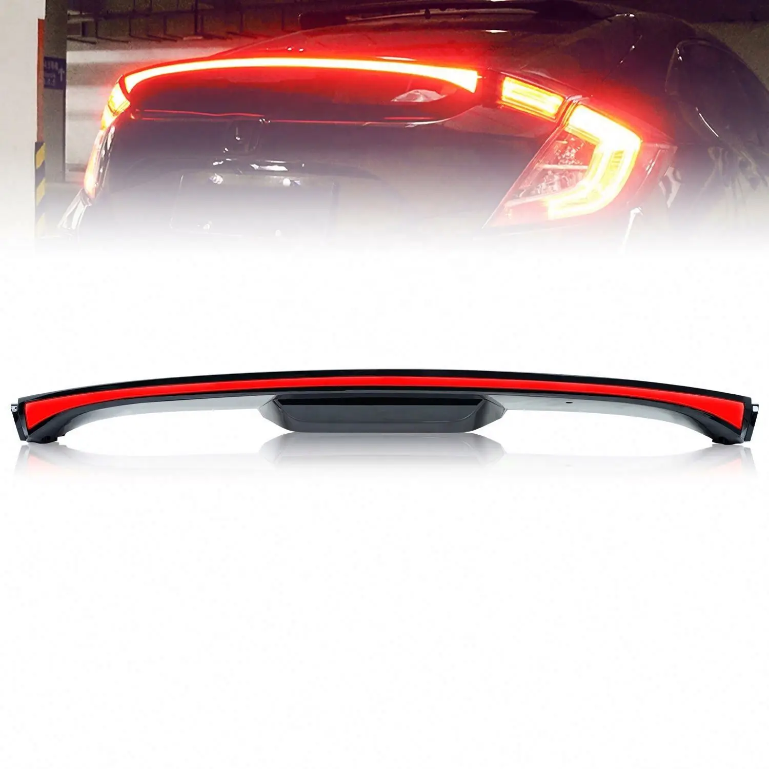 Fits For 10th Gen Honda Civic Hatchback 2016-2021 Rear Center High Mount Stop LED Lamp Warning Light Streamer Through Tail
