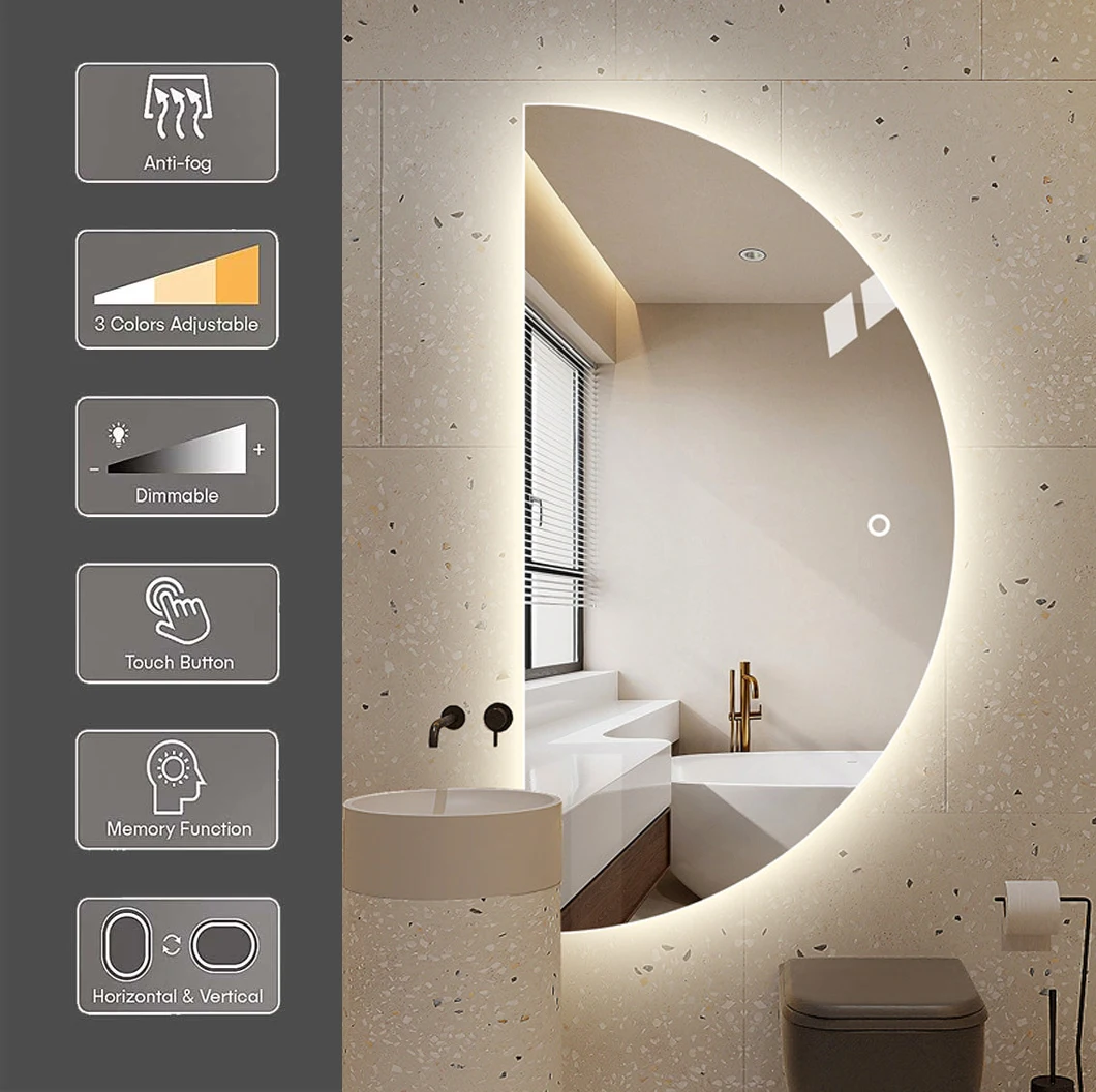 Fashion Modern Home Decorative Half-round Wall Mirror Bathroom Mirror for Bathroom Entryway Washroom Living Room Mirror