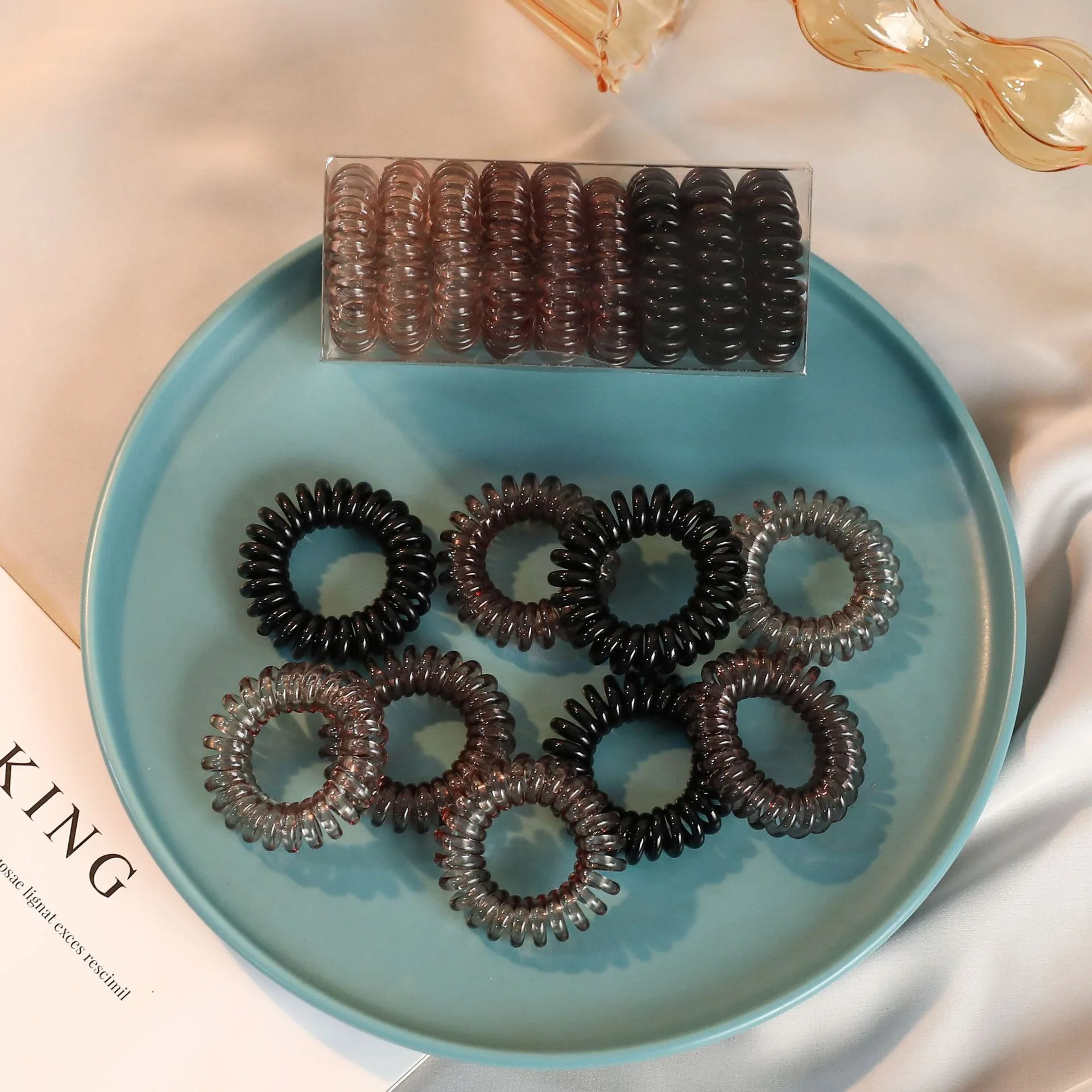 YT Colorful Elastic Plastic Hair Rubber Bands Spiral Scrunchies Hair Accessories For Women Girls Telephone Wire Hair Ties Set