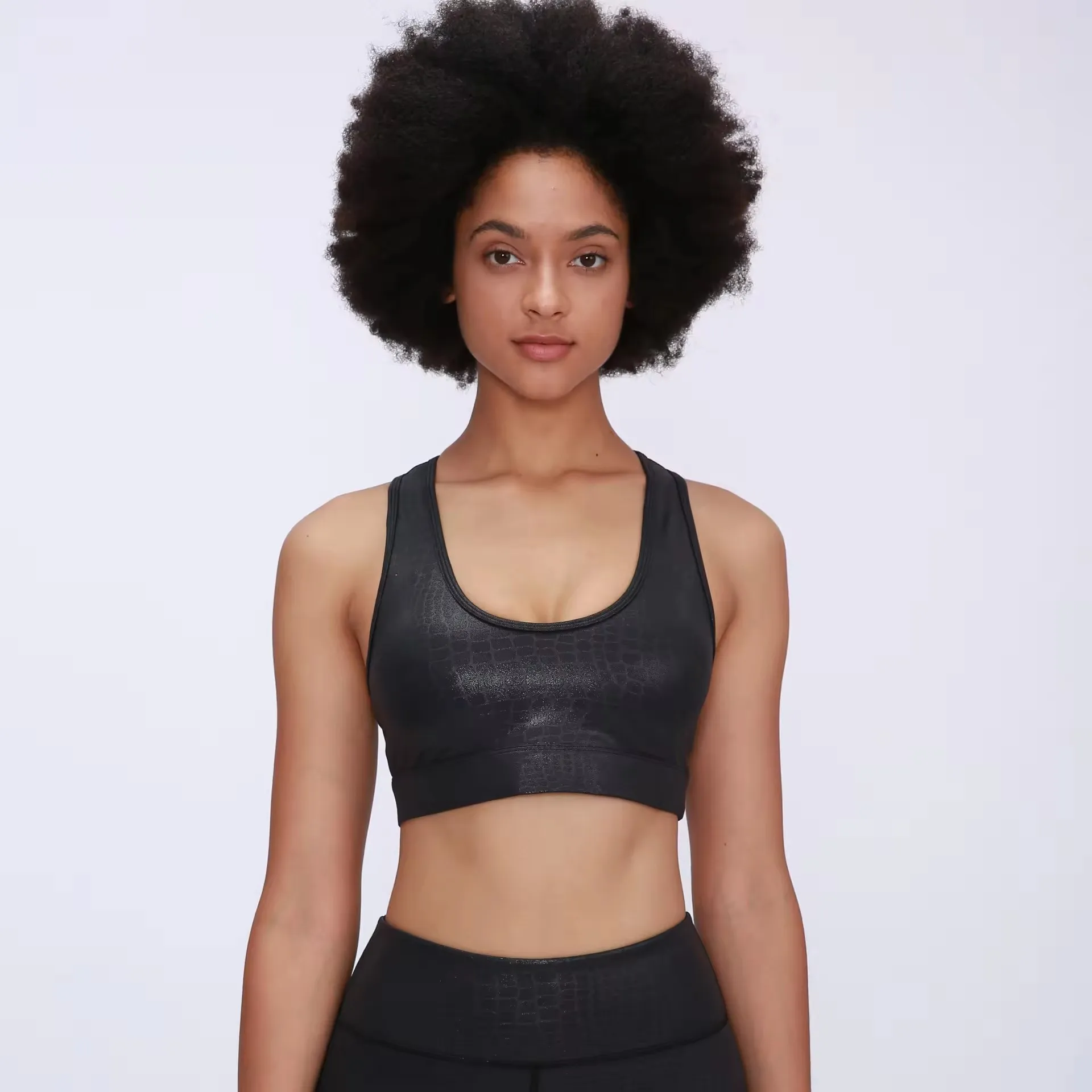Luckpanther Sports Bra Crop Top Back Cut-out Womens  Fitness Backless Crop Sports Bra With Embossed Animal Pattern
