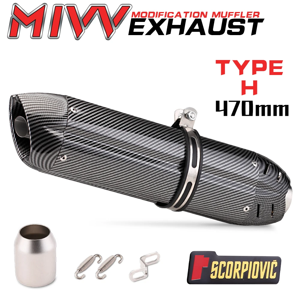 Universal 51MM Motorcycle Exhaust Muffler Pipe Escape moto mivv for kawasaki er6n sv650 crf 230 Z800 R1 cb650f cbr250r 470mm