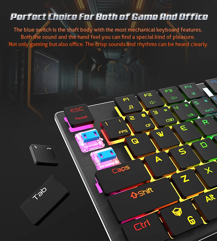 MEETION MT-MK80 Multi-language Optional Game Office Green Axis Mechanical RGB Lighting Programmable Game Keyboard