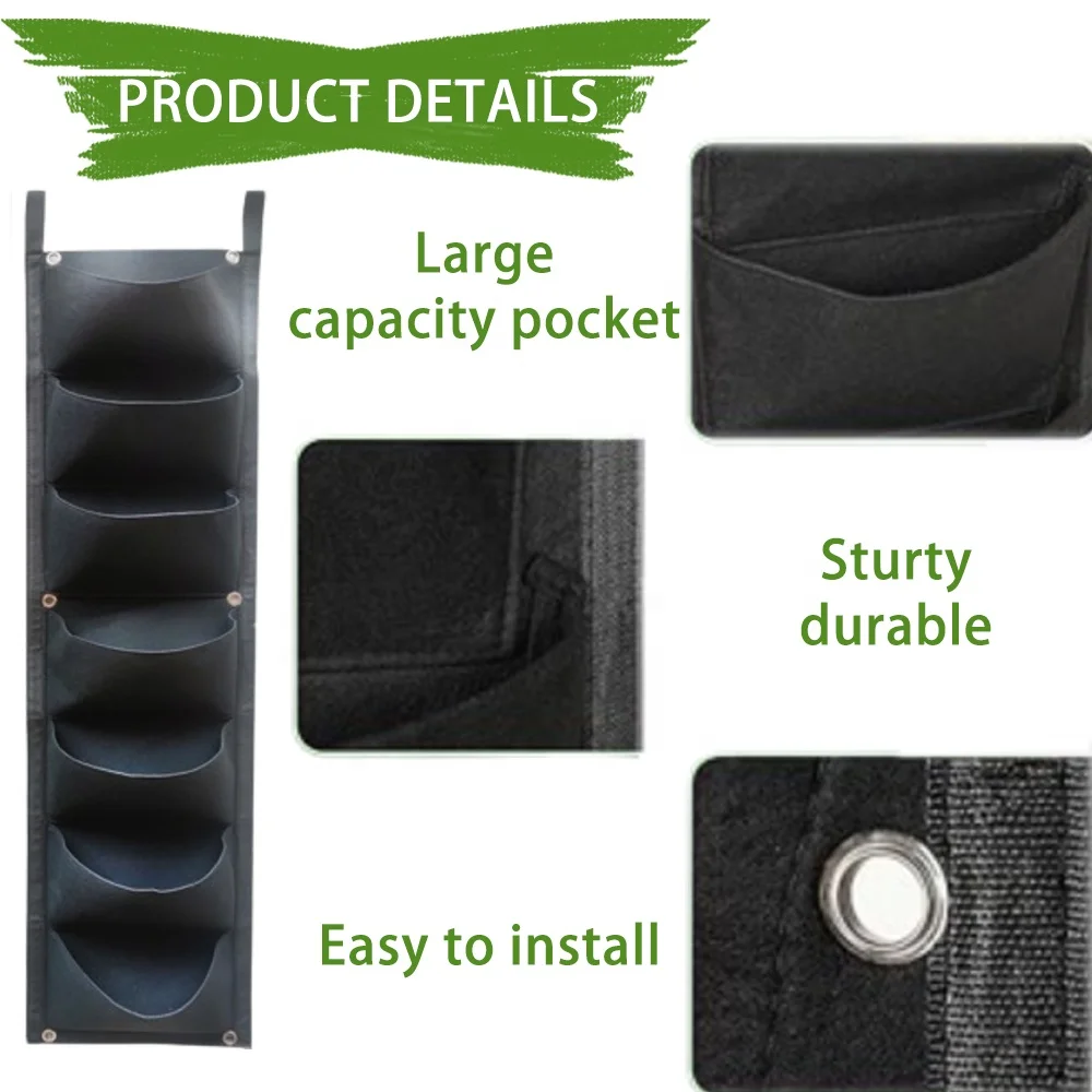 Manufacturer Hanging Flower Pot Felt Non-woven Wall Plant Holder Hanging Planter Grow Bags with 7 Pockets