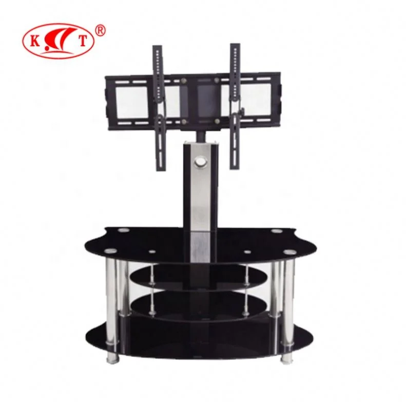 Cheap Living Room Furniture Black TV stand Tempered Glass Stainless Steel Legs