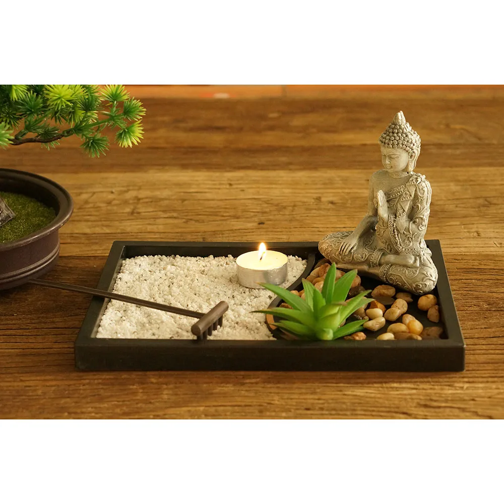 Hot Sale Zen Garden accessories Zen Tray With Buddha Tool Set Zen Garden Kit