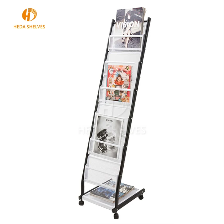 Office furniture 4 tier steel iron free floor standing newspaper rack