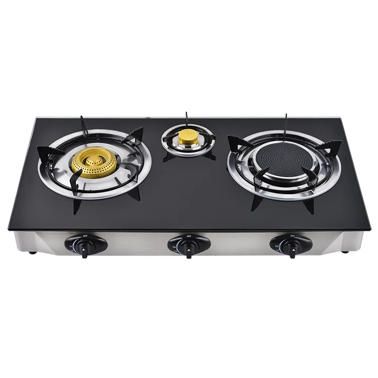 Wholesale LPG built-in 2 gas burners black glass gas cooker