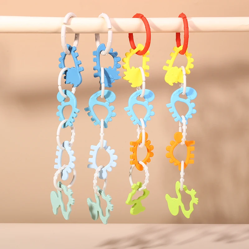 Silicone Dinosaurs Teethers Baby Hanging Round Connected Ring Toys for Car Seat and Stroller