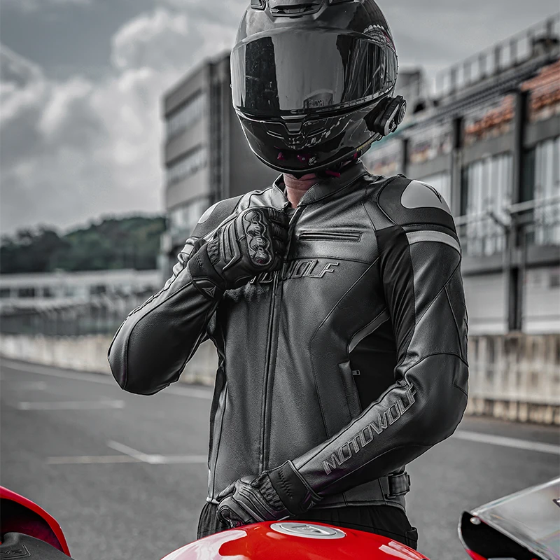 MOTOWOLF JM2 motorcycle breathable leather jacket with CE protective gear for men