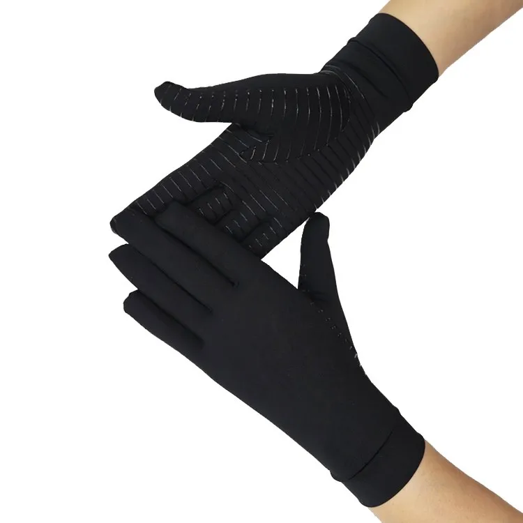 Black full finger grip infused riding anti rheumatoid arthritis compression hand spandex pain relief therapy copper gloves