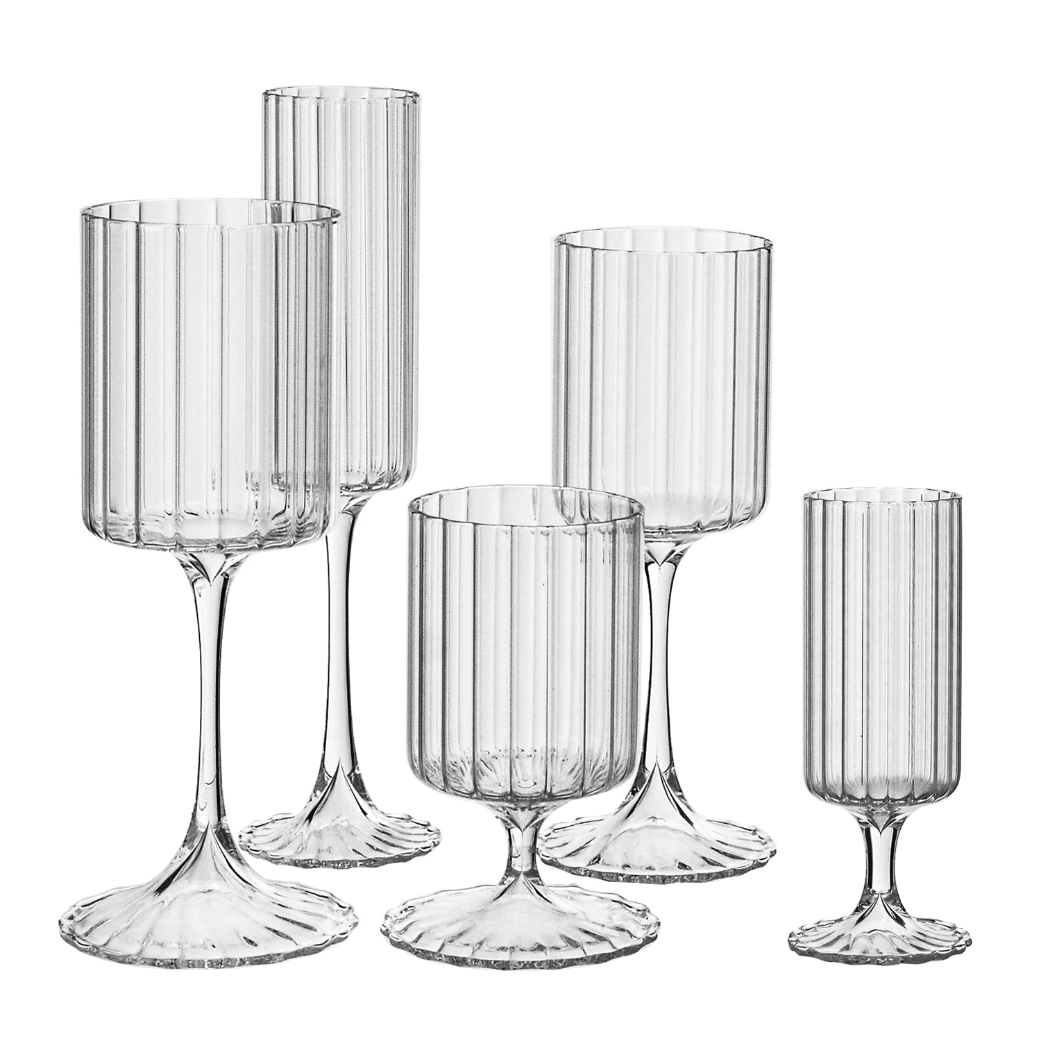 Vintage Vertical Ribbed Design Origami Style Champagne Glass Ice Cream Cup Beverage Juice Glass Goblet Red Wine Glasses Set
